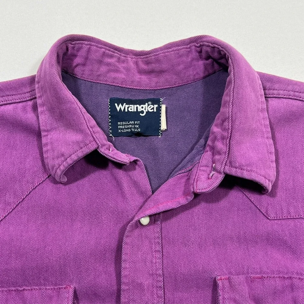 Vintage 90s Wrangler Western Pearl Snap Brushpopper X-Long Tails‎ Shirt XL READ